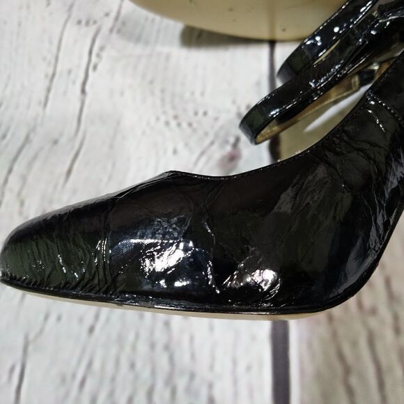 HALE BOB - Black Patent Stacked Block High Heel 4.5" Shoes 8.5 - Picture 6 of 9